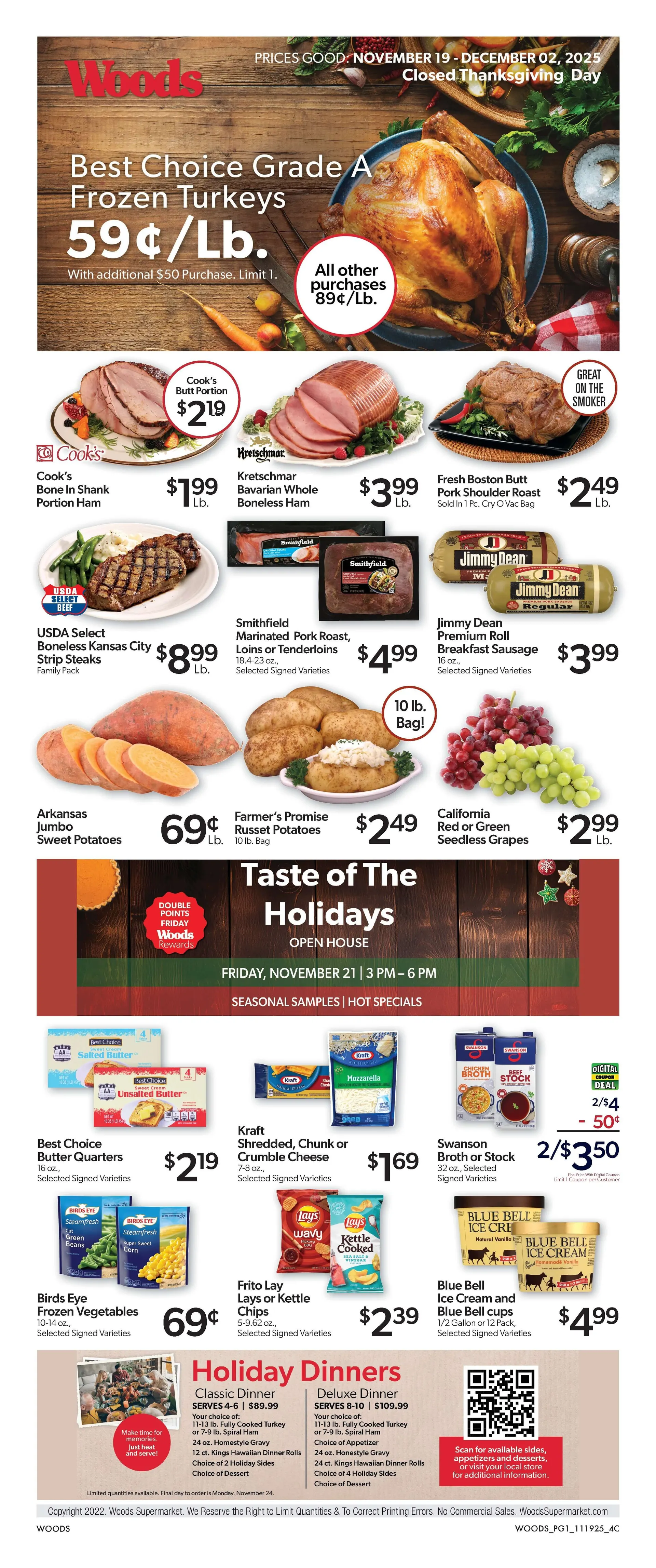 Weekly ad Woods Supermarket Sales from November 19 to December 2 2025 - Page 1