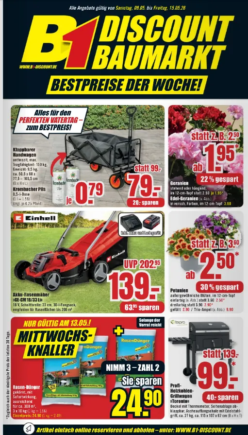 B1 Discount Baumarkt Angebote von 9. Mai bis 15. Mai 2026 - Prospekt seite 1