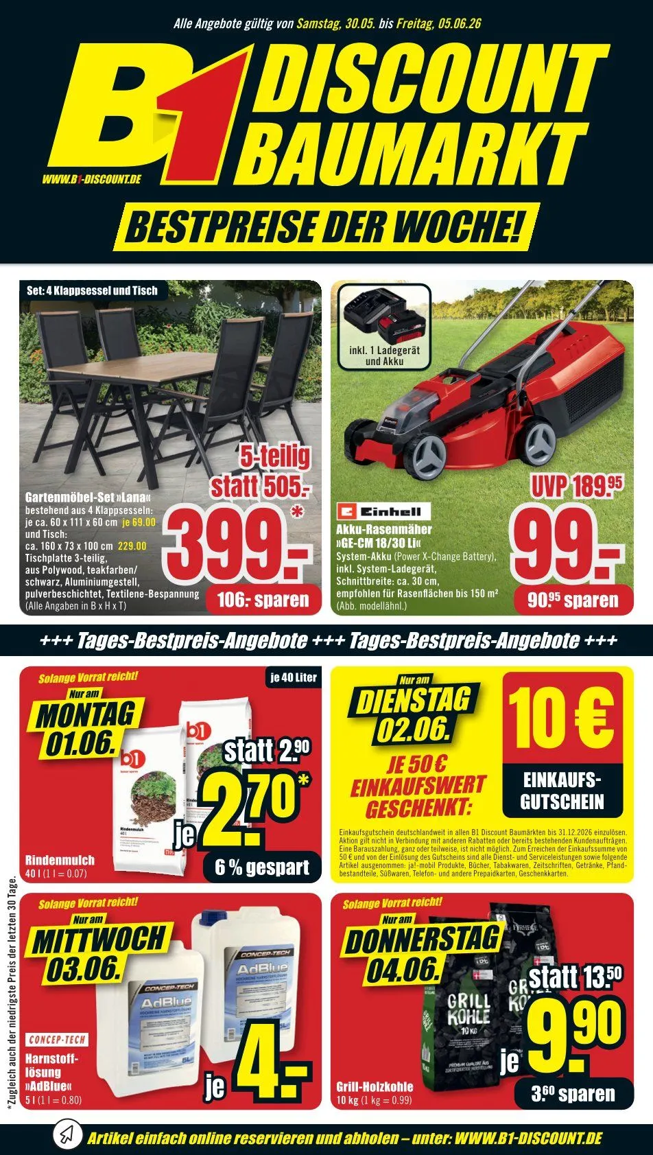 B1 Discount Baumarkt Prospekte von 30. Mai bis 5. Juni 2026 - Prospekt seite 1