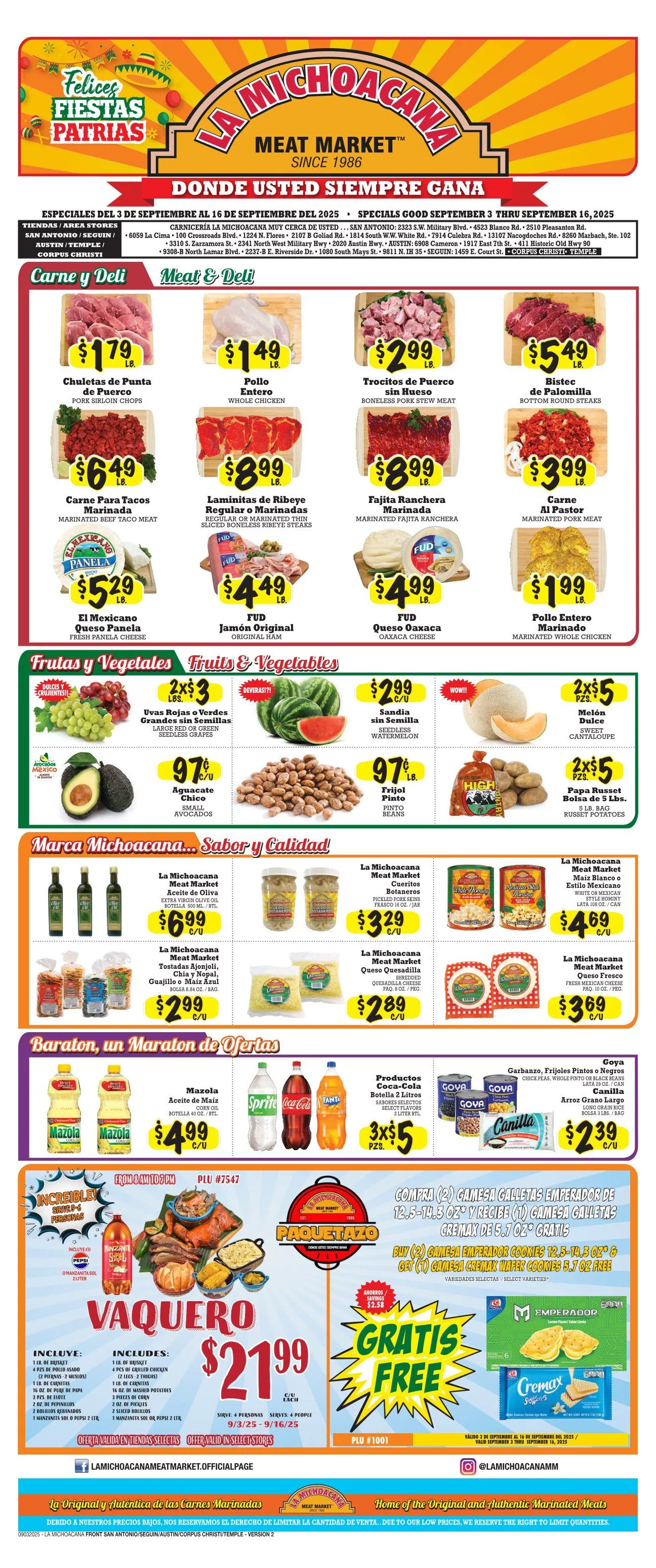 Weekly ad La Michoacana Meat  Sales from September 3 to September 16 2025 - Page 1