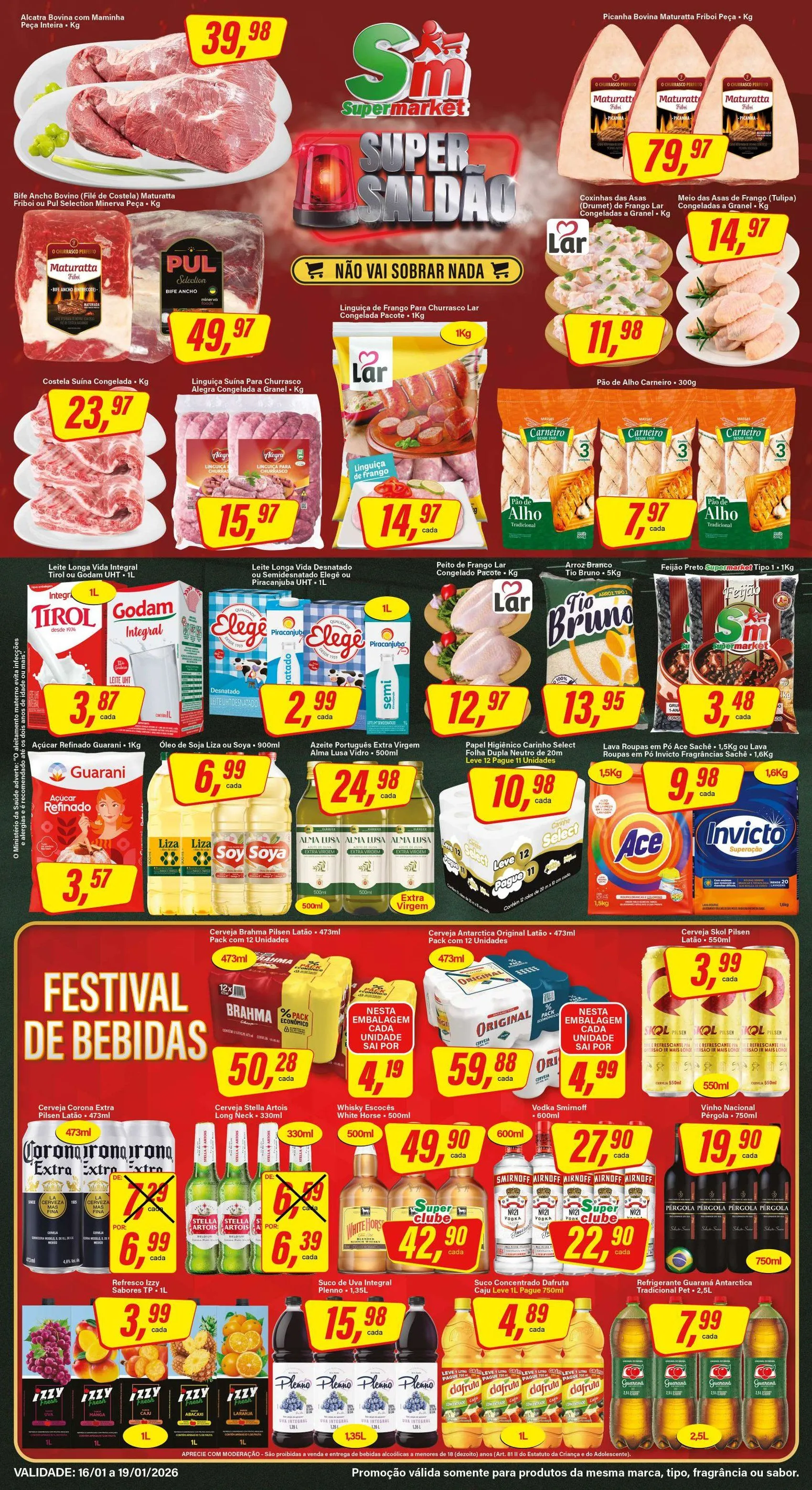 Encarte de  Folhetos Rede Supermarket  16 de janeiro até 19 de janeiro 2026 - Pagina 1