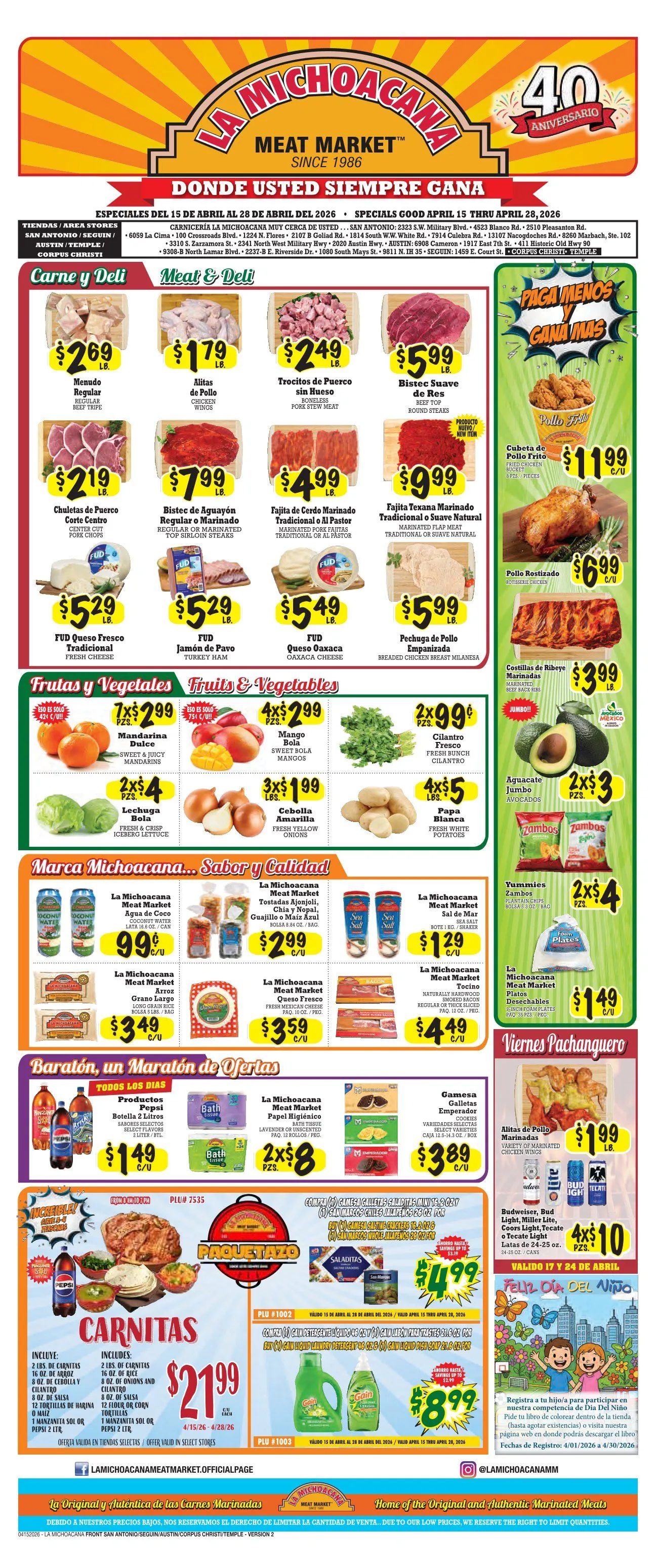 Weekly ad La Michoacana Meat Market Sales from April 16 to April 22 2026 - Page 1