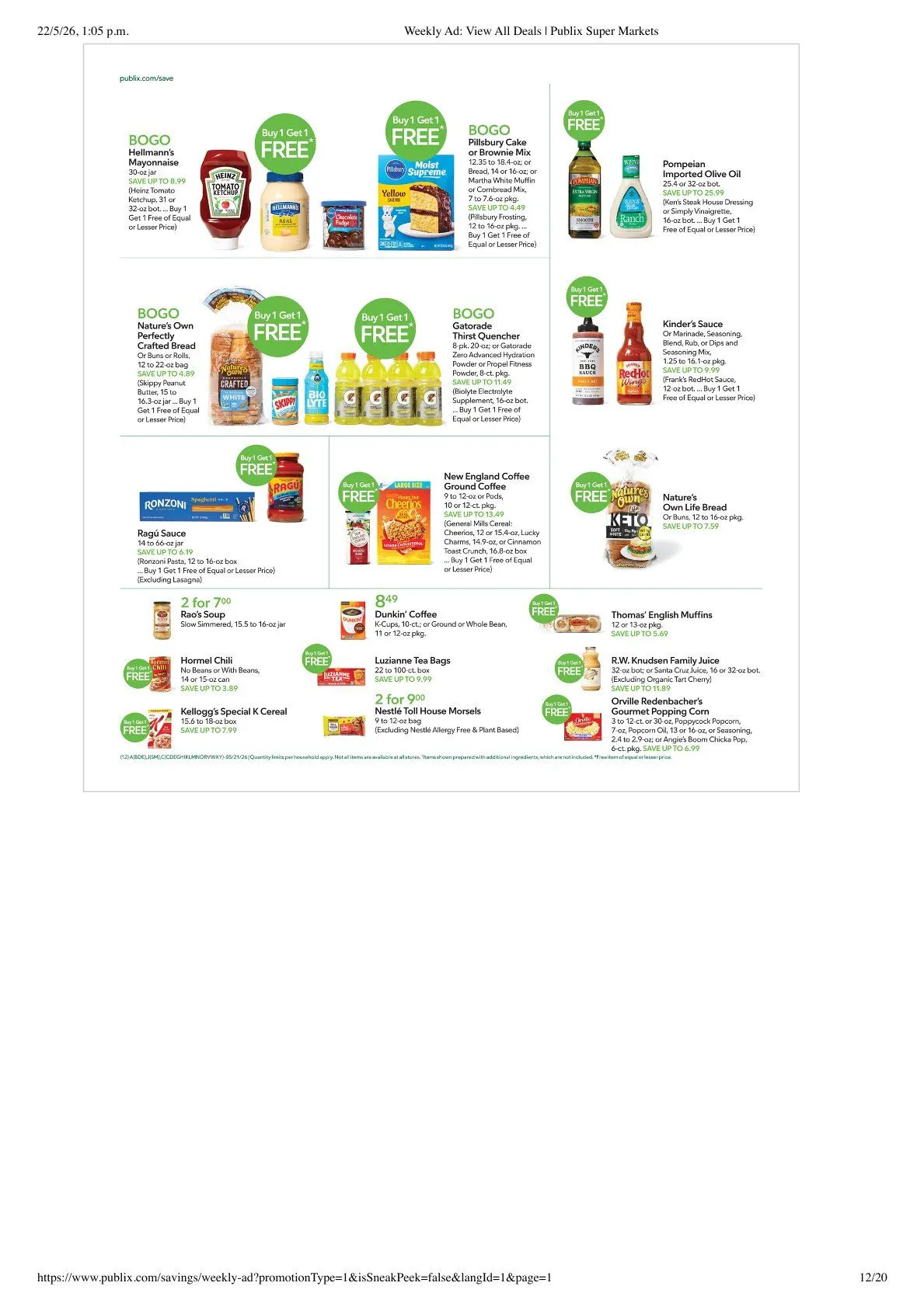Weekly promotion Publix Sales spanning from May 20 to May 26 2026 - Page 12 for Catalogue 365