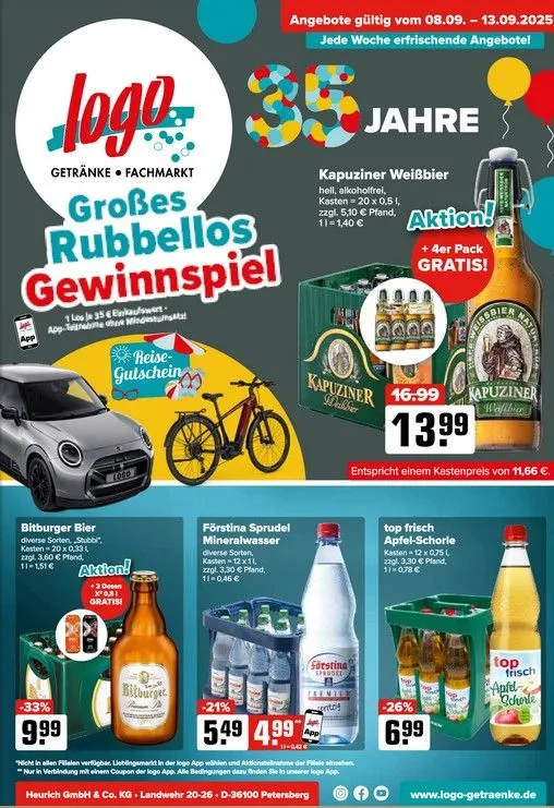 Logo Getränkemarkt Angebote von 8. September bis 13. September 2025 - Prospekt seite 1
