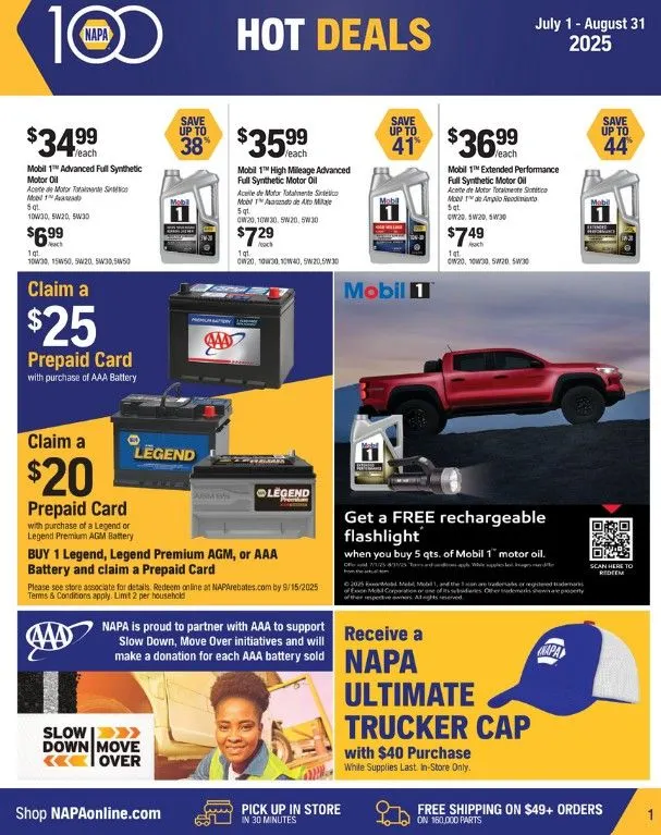 NAPA Auto Parts flyers from July 1 to August 31 2025 - flyer page 1