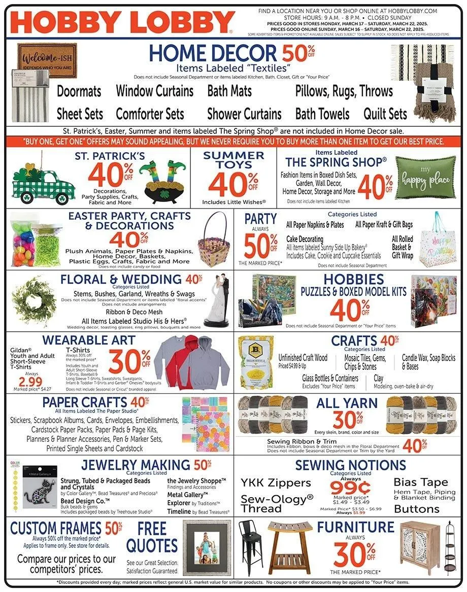 Weekly ad Hobby Lobby Deals from March 17 to March 22 2025 - Page 1