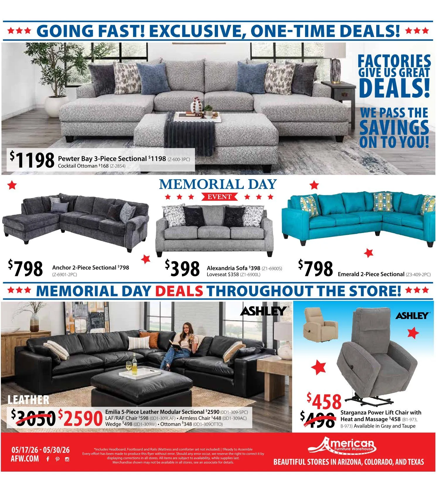 Weekly promotion American Furniture Warehouse Sales spanning from May 17 to May 30 2026 - Page 4 for Catalogue 365