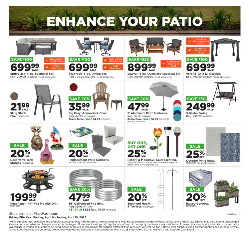 Weekly promotion Fleet Farm Sales spanning from April 6 to April 19 2026 - Page 4 for Catalogue 365