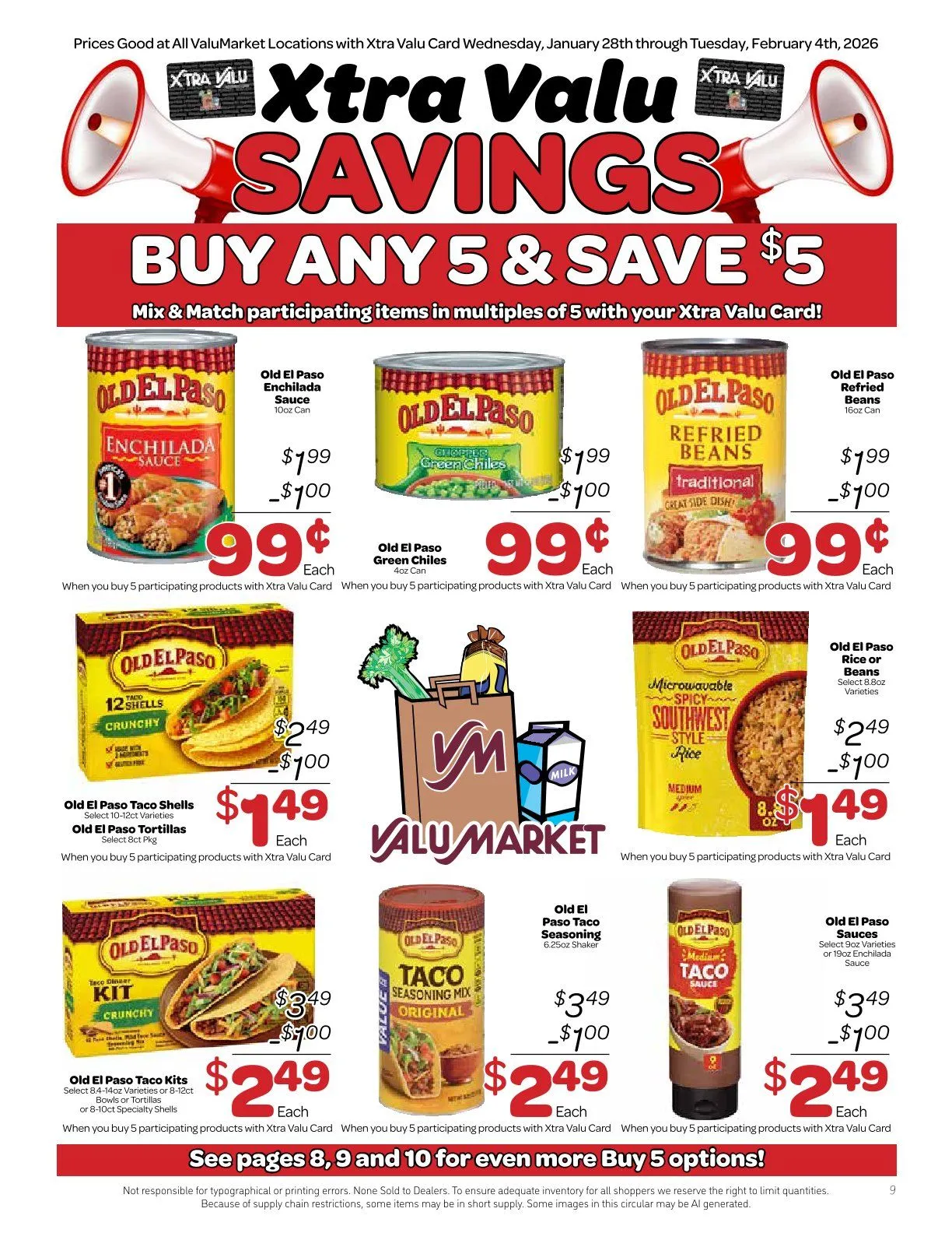 Weekly promotion ValuMarket Sales spanning from January 28 to February 4 2026 - Page 9 for Catalogue 365