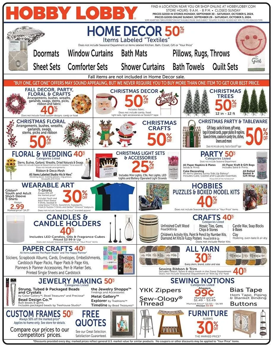 Weekly ad Hobby Lobby sales from September 30 to October 5 2024 - Page 1