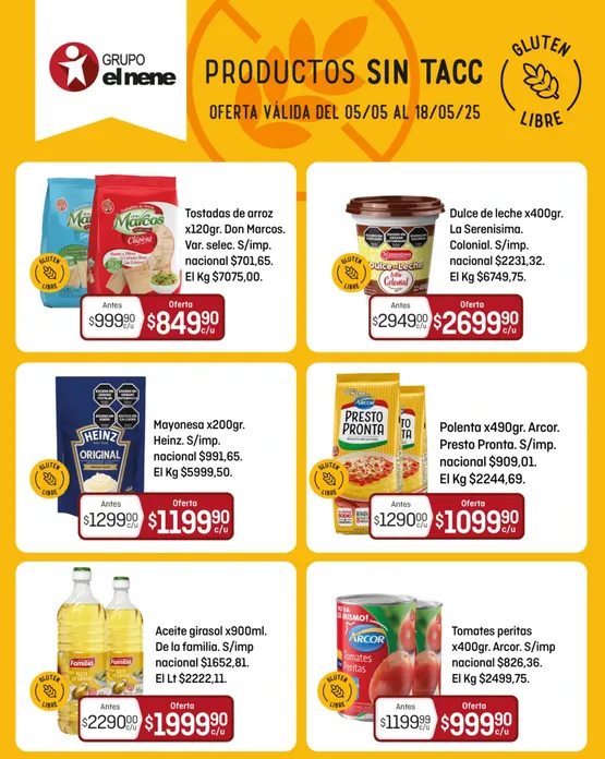 Ofertas de Productos sin TACC El Nene 5 de mayo al 18 de mayo 2025 - Página 1 del catálogo