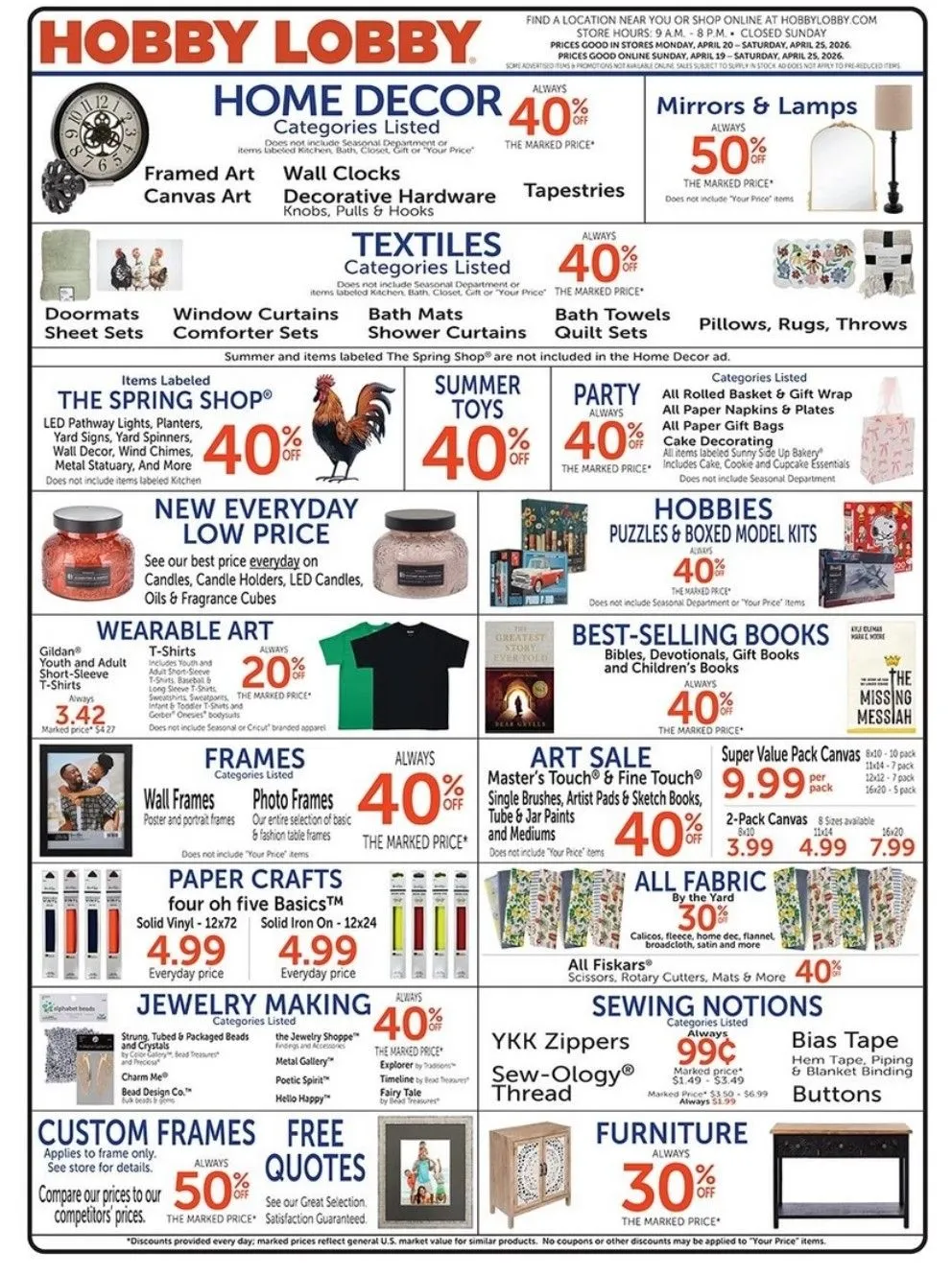 Weekly promotion Hobby Lobby Sales spanning from April 19 to April 25 2026 - Page 1 for Catalogue 365