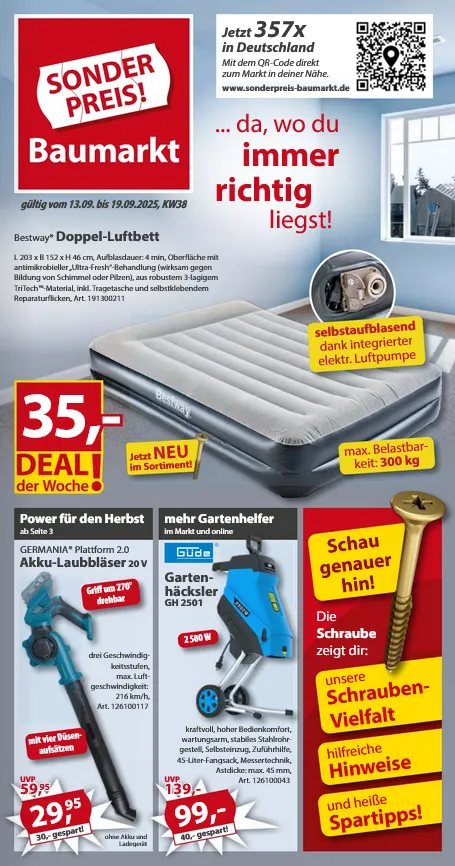 Sonderpreis-Baumarkt Angebote von 13. September bis 19. September 2025 - Prospekt seite 1