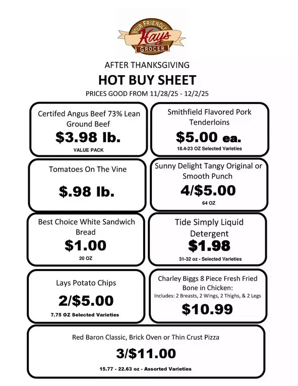 Weekly ad Hays Supermarket Sales from November 28 to December 2 2025 - Page 