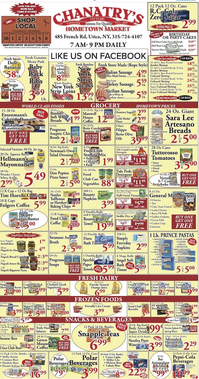 Weekly ad Chanatry's Hometown Market Sales from November 29 to December 6 2025 - Page 1