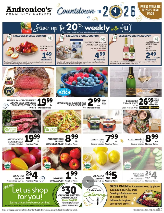 Weekly ad Andronico's Sales from December 26 to January 1 2026 - Page 1