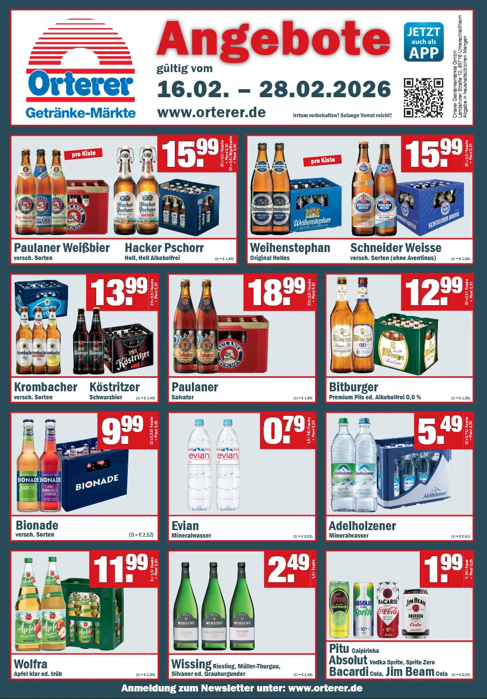 Orterer Getränkemarkt Prospekte  von 16. Februar bis 28. Februar 2026 - Prospekt seite 1
