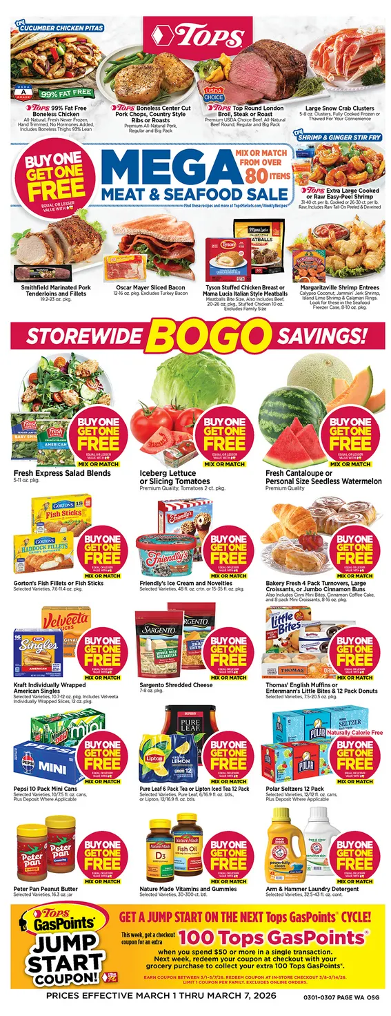 Weekly ad  Tops Friendly Markets Sales from March 1 to March 7 2026 - Page 1