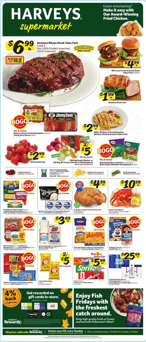 Weekly ad Harveys Supermarket Sales from April 4 to April 7 2026 - Page 1