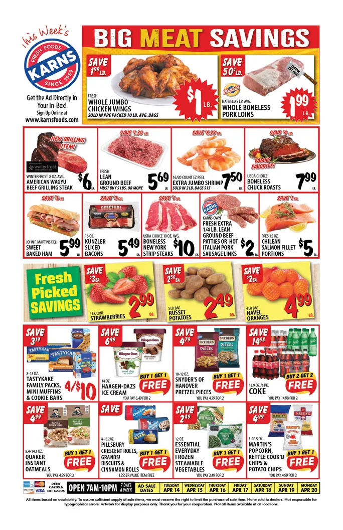 Weekly ad Karns Quality Foods Sales from April 14 to April 20 2026 - Page 1