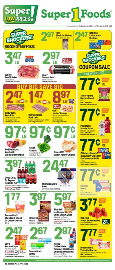 Weekly ad Super 1 Foods Sales from April 22 to April 28 2026 - Page 1