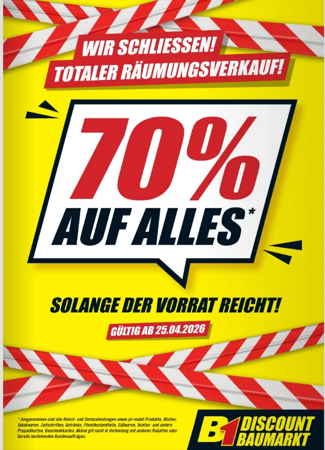 B1 Discount Baumarkt Prospekte  von 25. April bis 30. April 2026 - Prospekt seite 1