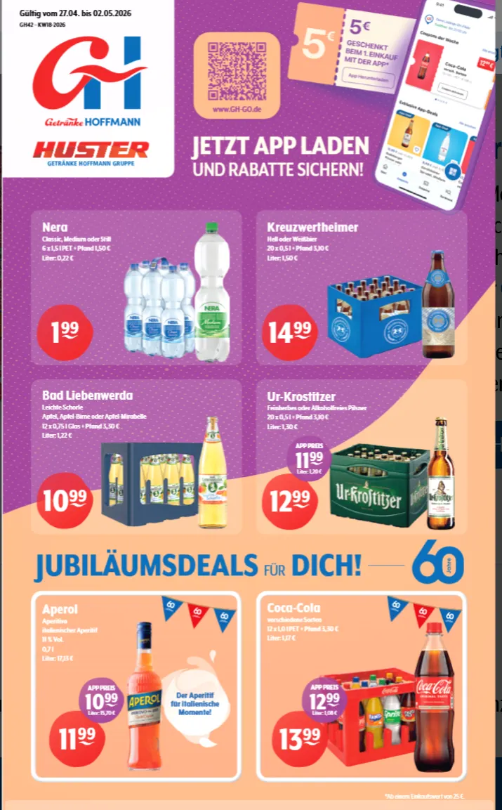 Getränke Huster Prospekte von 27. April bis 2. Mai 2026 - Prospekt seite 1