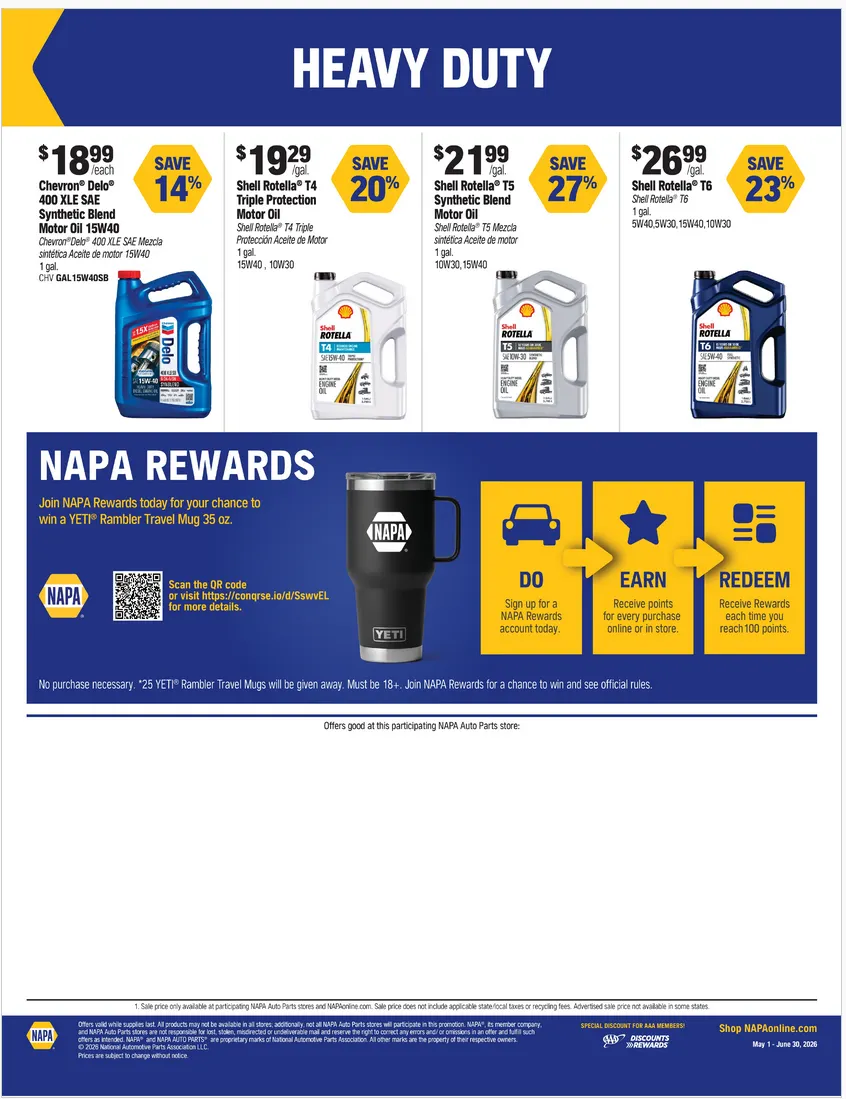 NAPA Auto Parts Sales from May 1 to June 30 2026 - flyer page 7