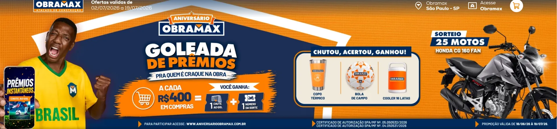 Encarte de Folhetos Obramax  2 de julho até 19 de julho 2026 - Pagina 1