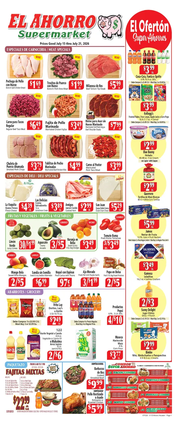Weekly ad El Ahorro Supermarket Sales from July 15 to July 21 2026 - Page 1