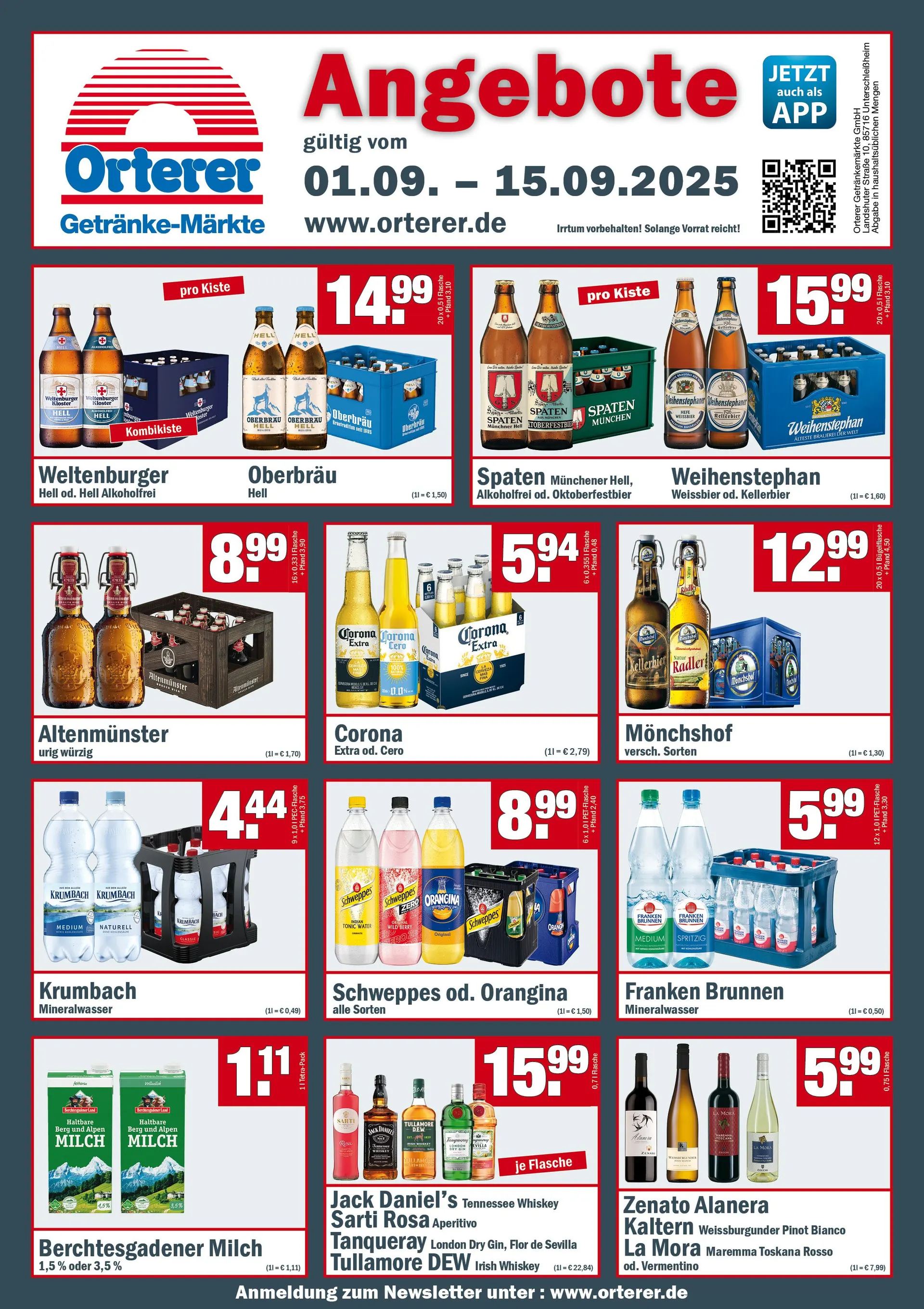  Orterer Getränkemarkt Prospekte  von 1. September bis 15. September 2025 - Prospekt seite 1