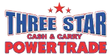 Three Star Cash and Carry logo. Current weekly ad