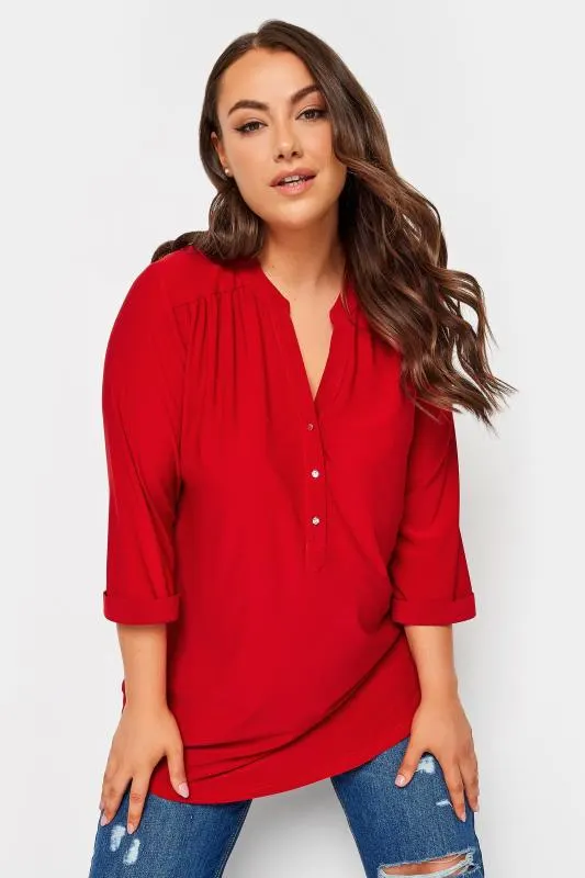 YOURS Curve Red Half Placket Shirt