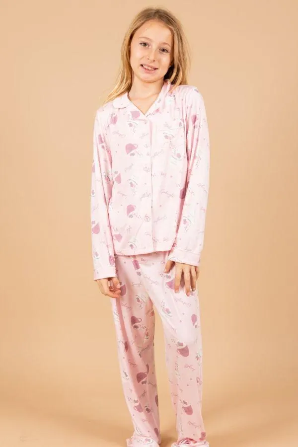 Girls Pink Hot Chocolate Button Through PJ