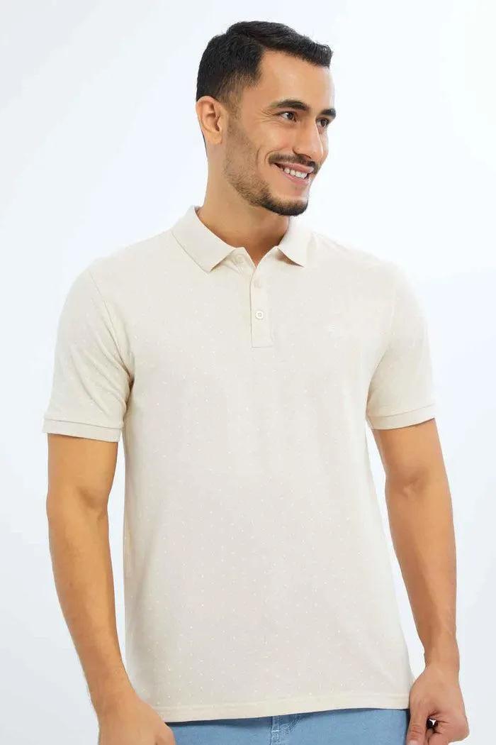 Men Beige Dotted Polo Shirt