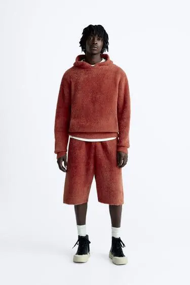 FAUX FUR TEXTURED KNIT HOODIE