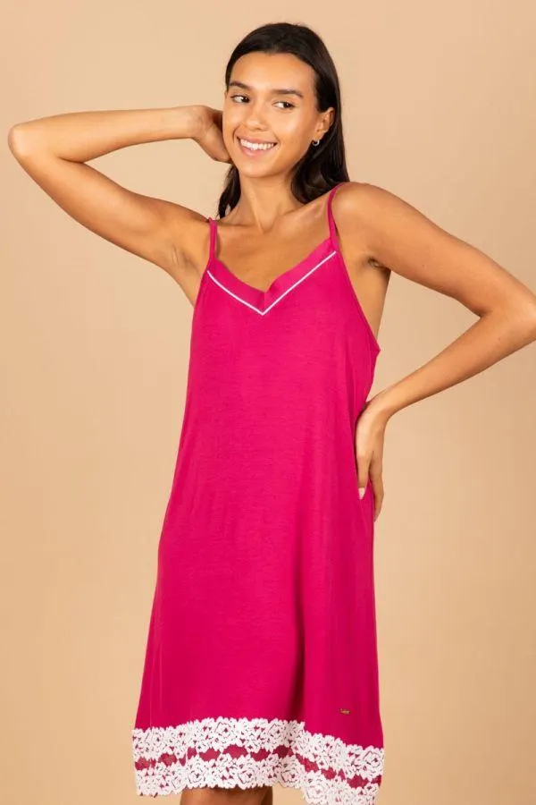 Ladies Maroon Chemise With Lace