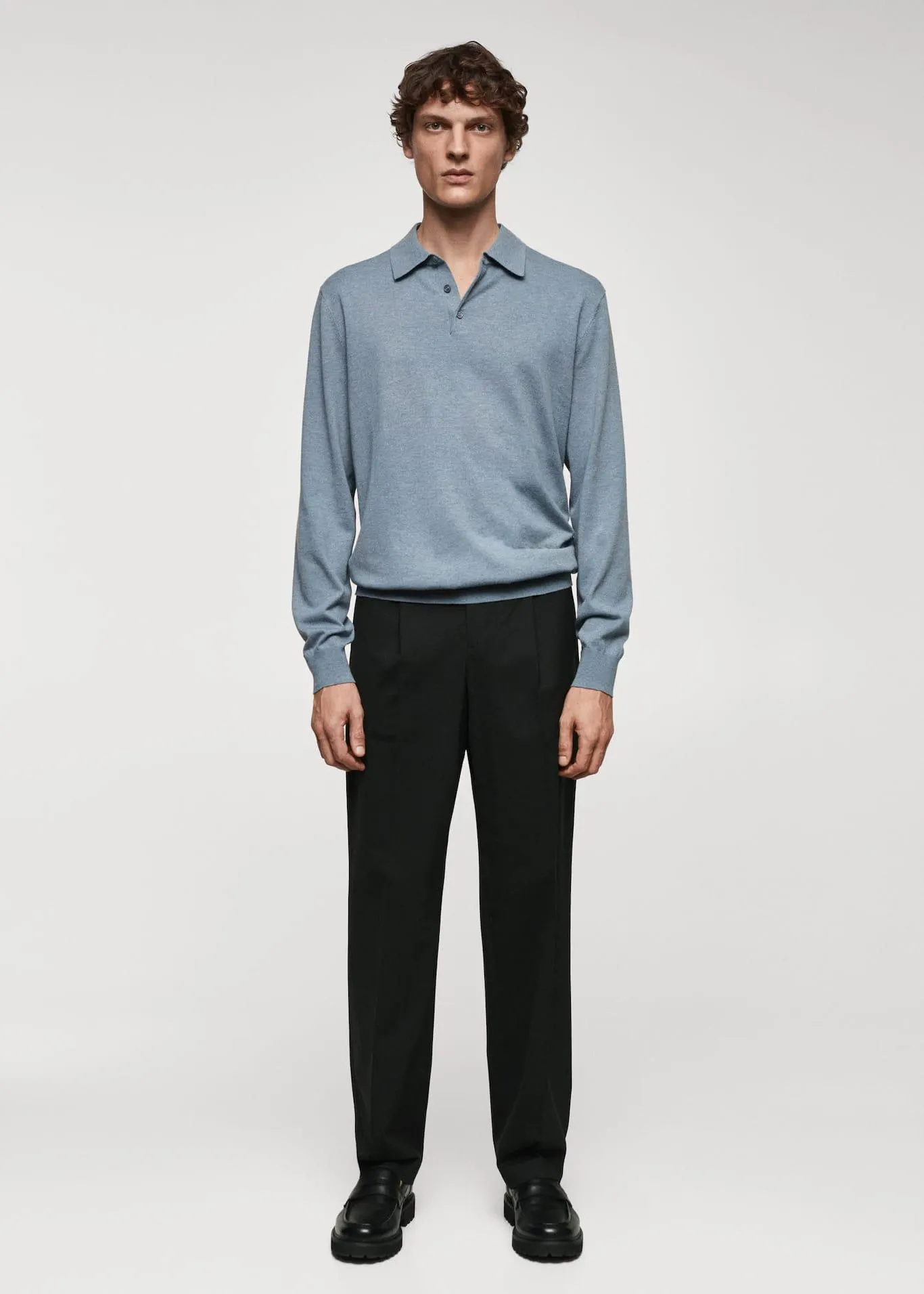 Long-sleeved cotton jersey polo shirt