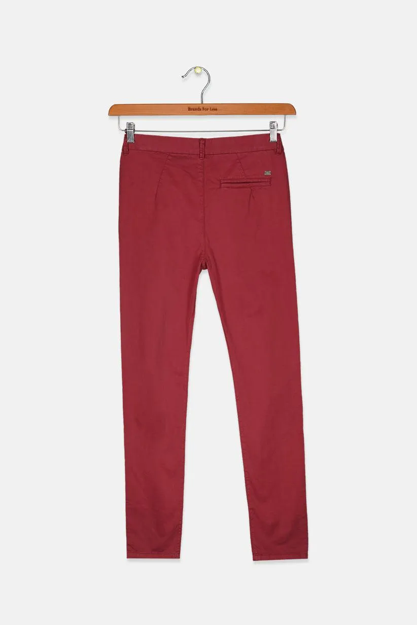 Kids Boy Regular Fit Plain Stretchable Chino Pants, Maroon