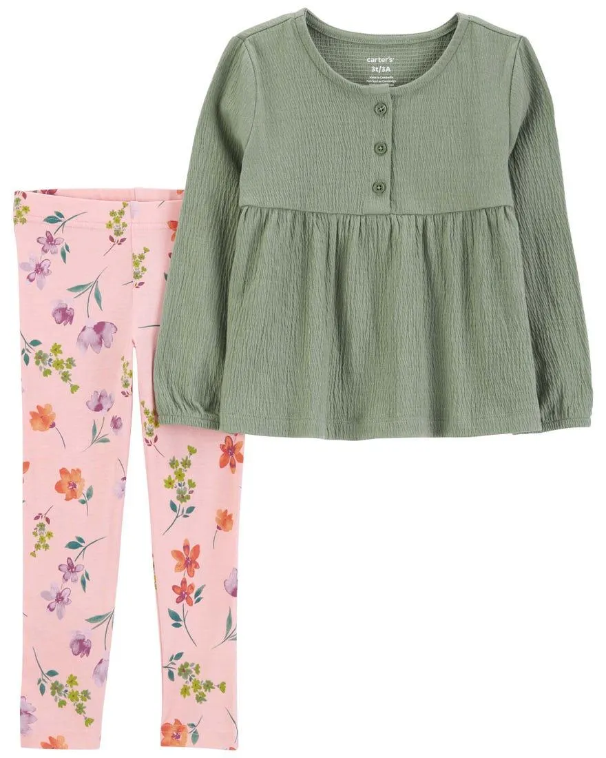 2-Piece Crinkle Jersey Top & Floral Legging Set