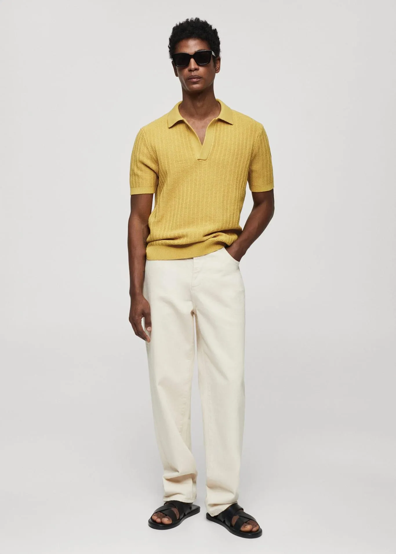 Braided knit polo shirt