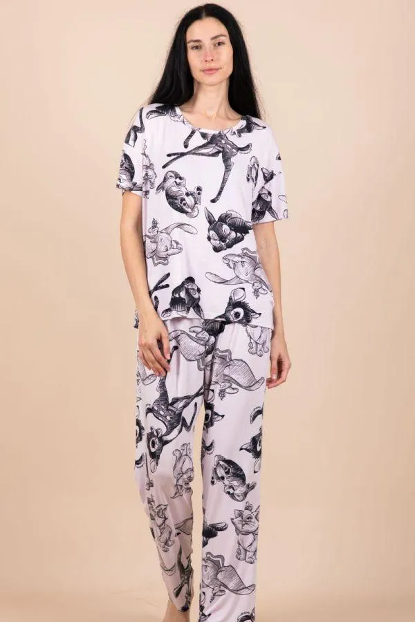 Ladies Pale Lilac Disney Animal Friends Printed PJ