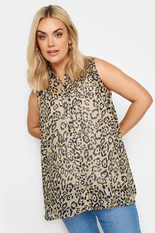 YOURS Curve Brown Animal Print Sleeveless Shirt