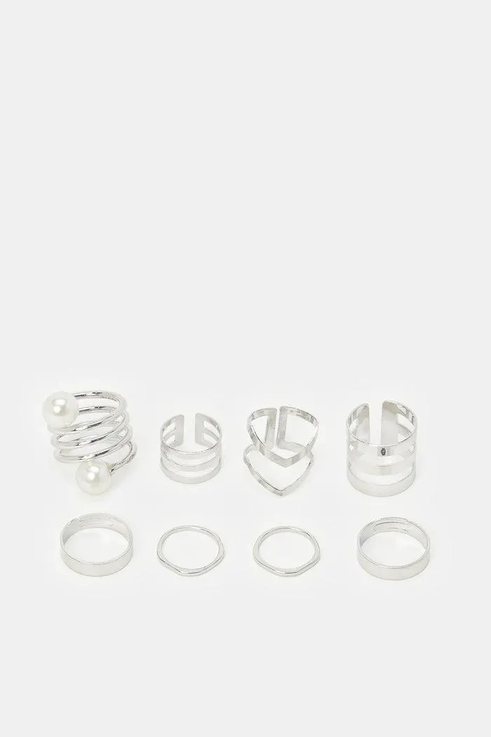 Women Silver Rings (8Piece)