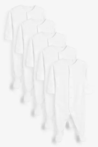 White 5 Pack Essentials Baby Sleepsuits (0-18mths)