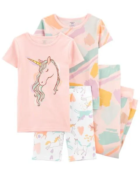 4-Piece Unicorn 100% Snug Fit Cotton PJs