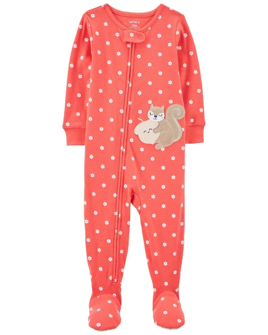 1-Piece Squirrel 100% Snug Fit Cotton Footie Pajamas