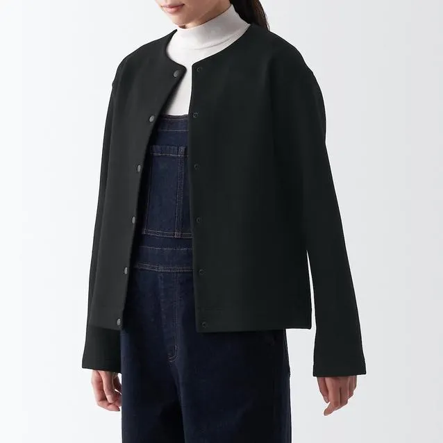 Double Knitted Crew Neck Sweatshirt Cardigan