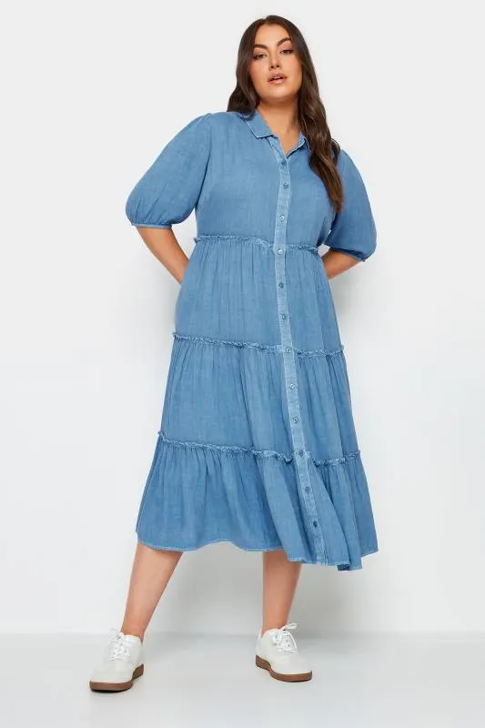 YOURS Curve Blue Midaxi Shirt Dress