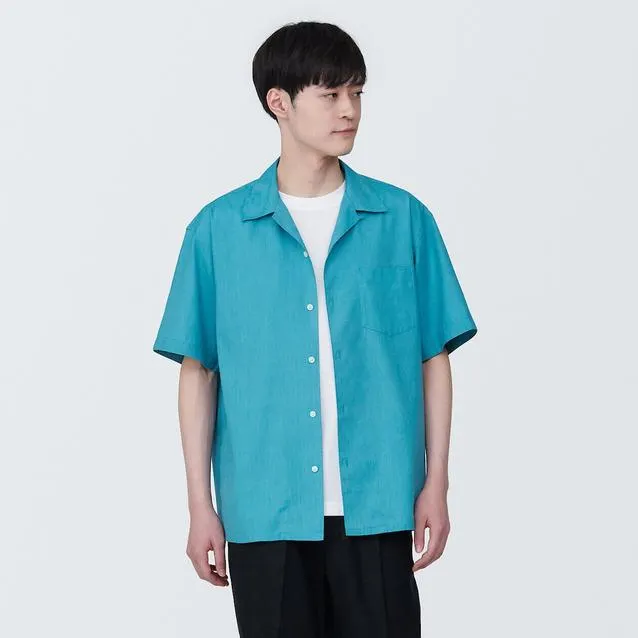 Hemp Blend Washed Skipper Collar Short Sleeve Shirt